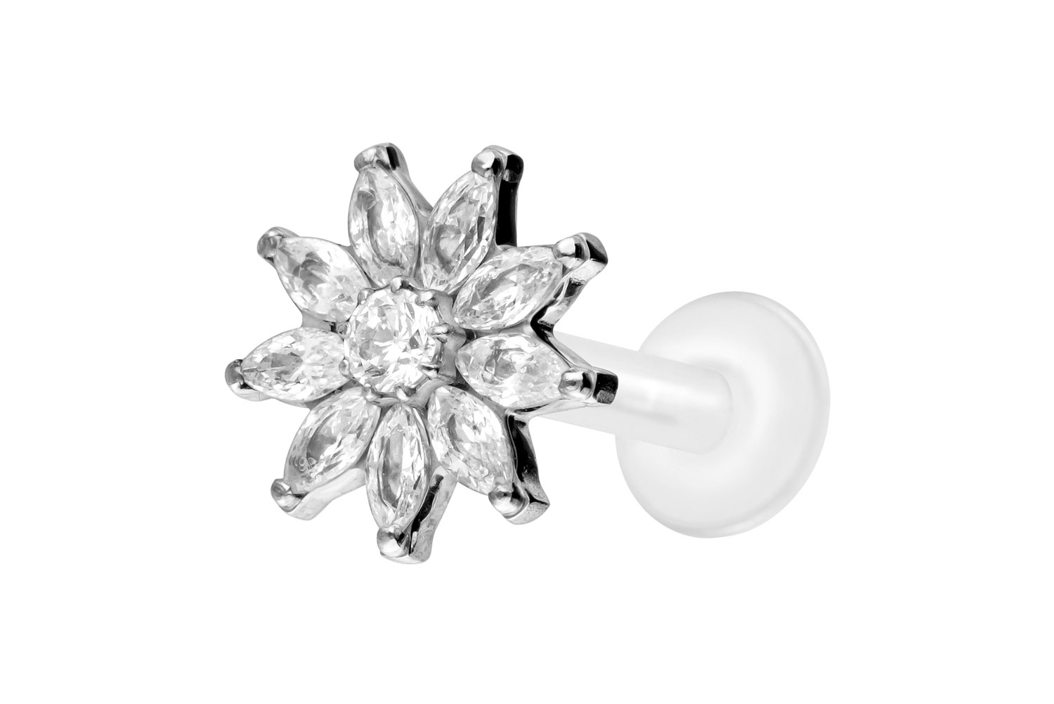 PTFE Labret Piercing mit Innengewinde + Titan-Aufsatz KRISTALLBLUME